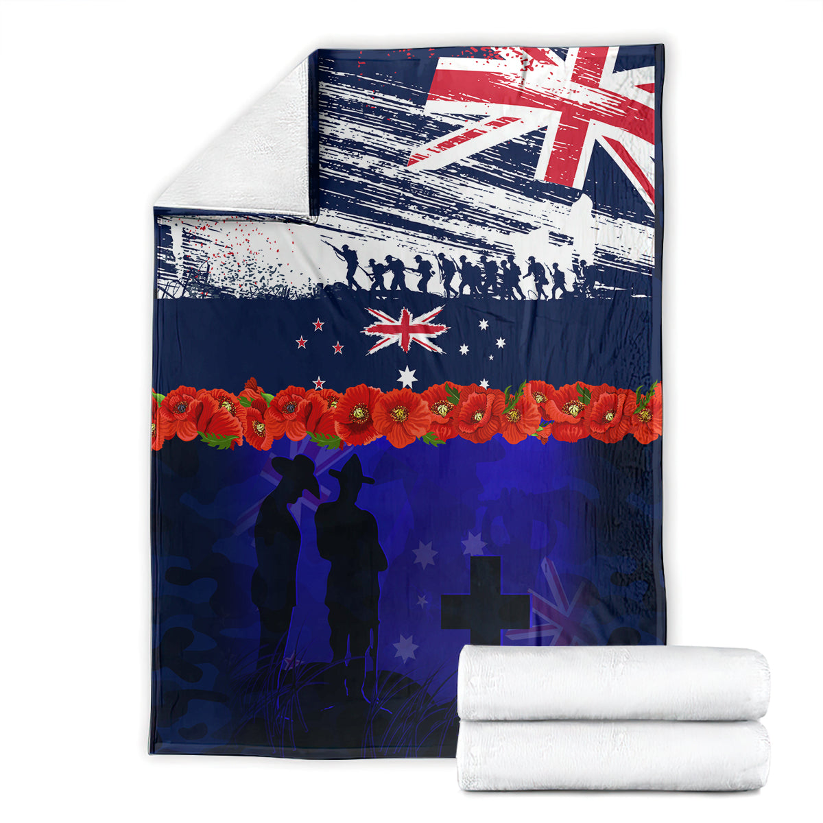 New Zealand and Australia ANZAC Day Blanket Lest We Forget Red Poppy Flowers and Soldier - Vibe Hoodie Shop