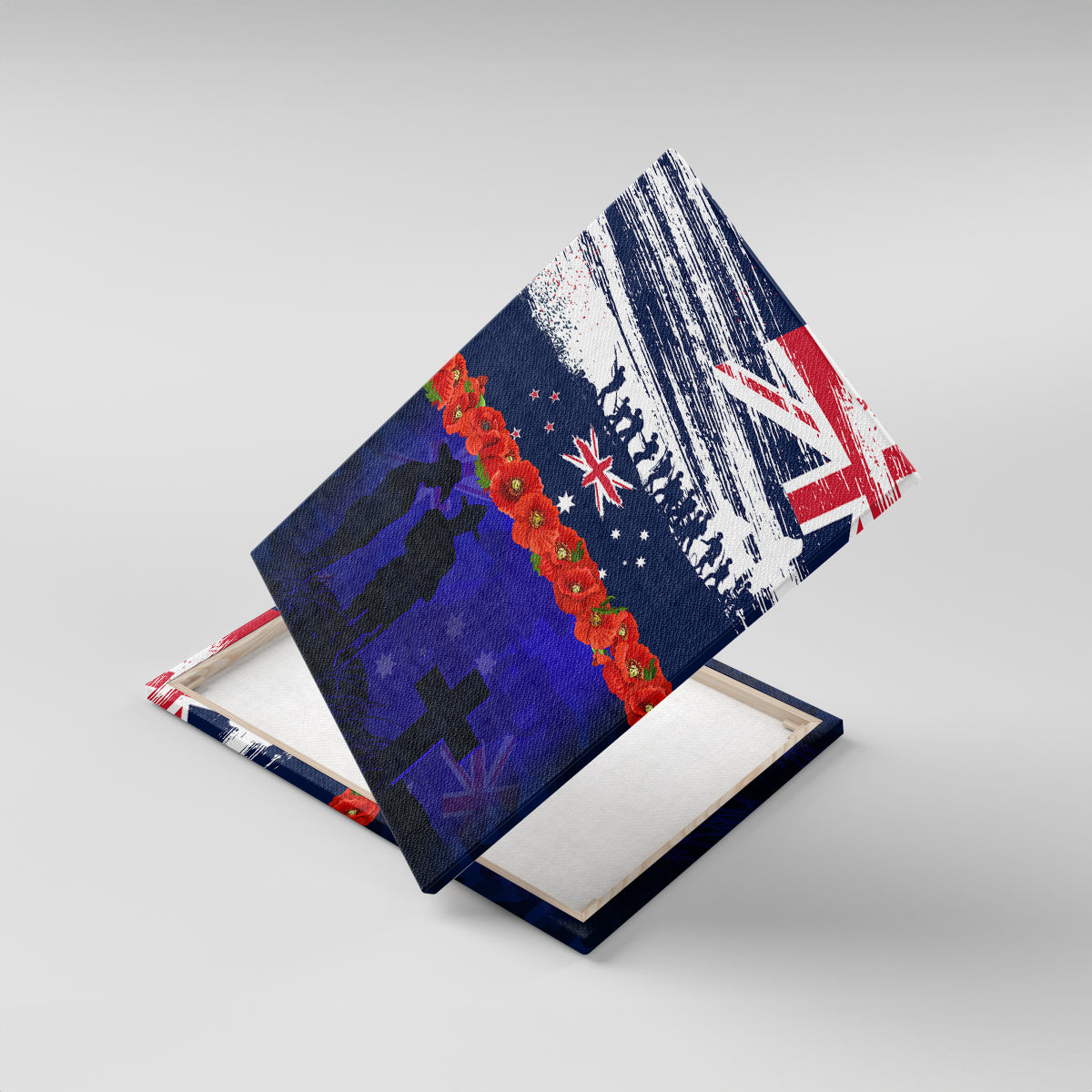 New Zealand and Australia ANZAC Day Canvas Wall Art Lest We Forget Red Poppy Flowers and Soldier