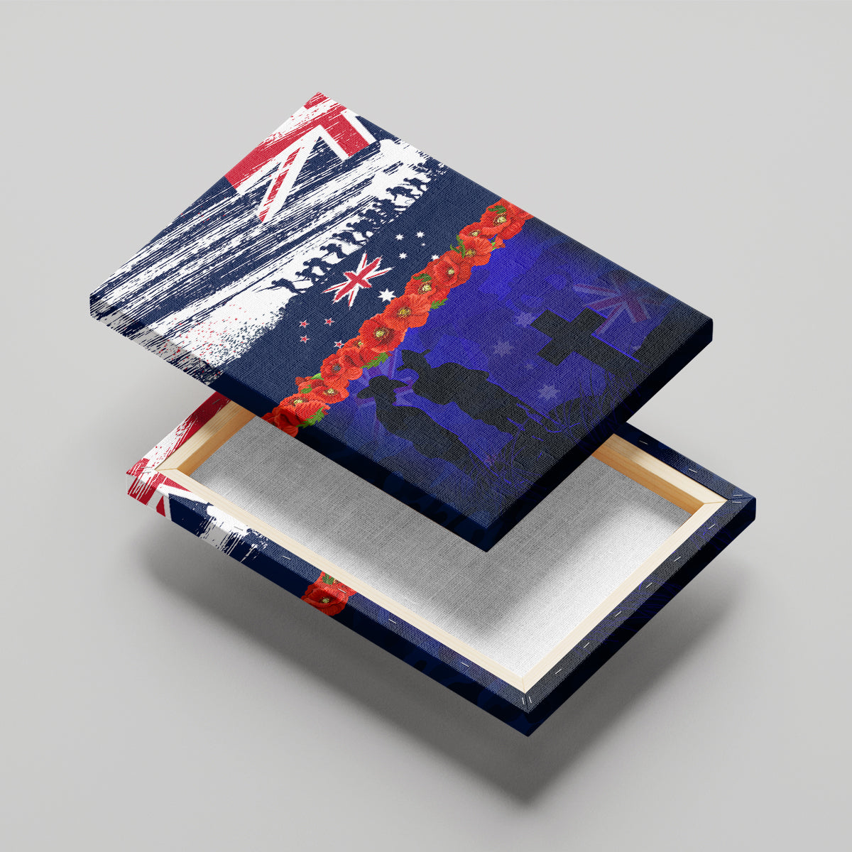 New Zealand and Australia ANZAC Day Canvas Wall Art Lest We Forget Red Poppy Flowers and Soldier