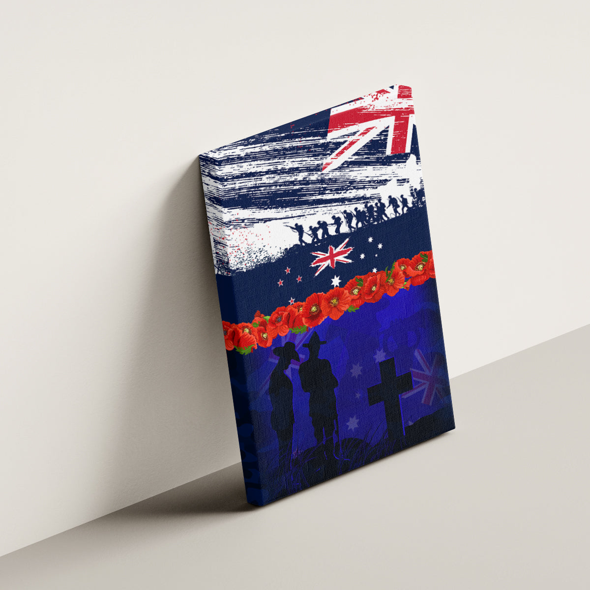 New Zealand and Australia ANZAC Day Canvas Wall Art Lest We Forget Red Poppy Flowers and Soldier