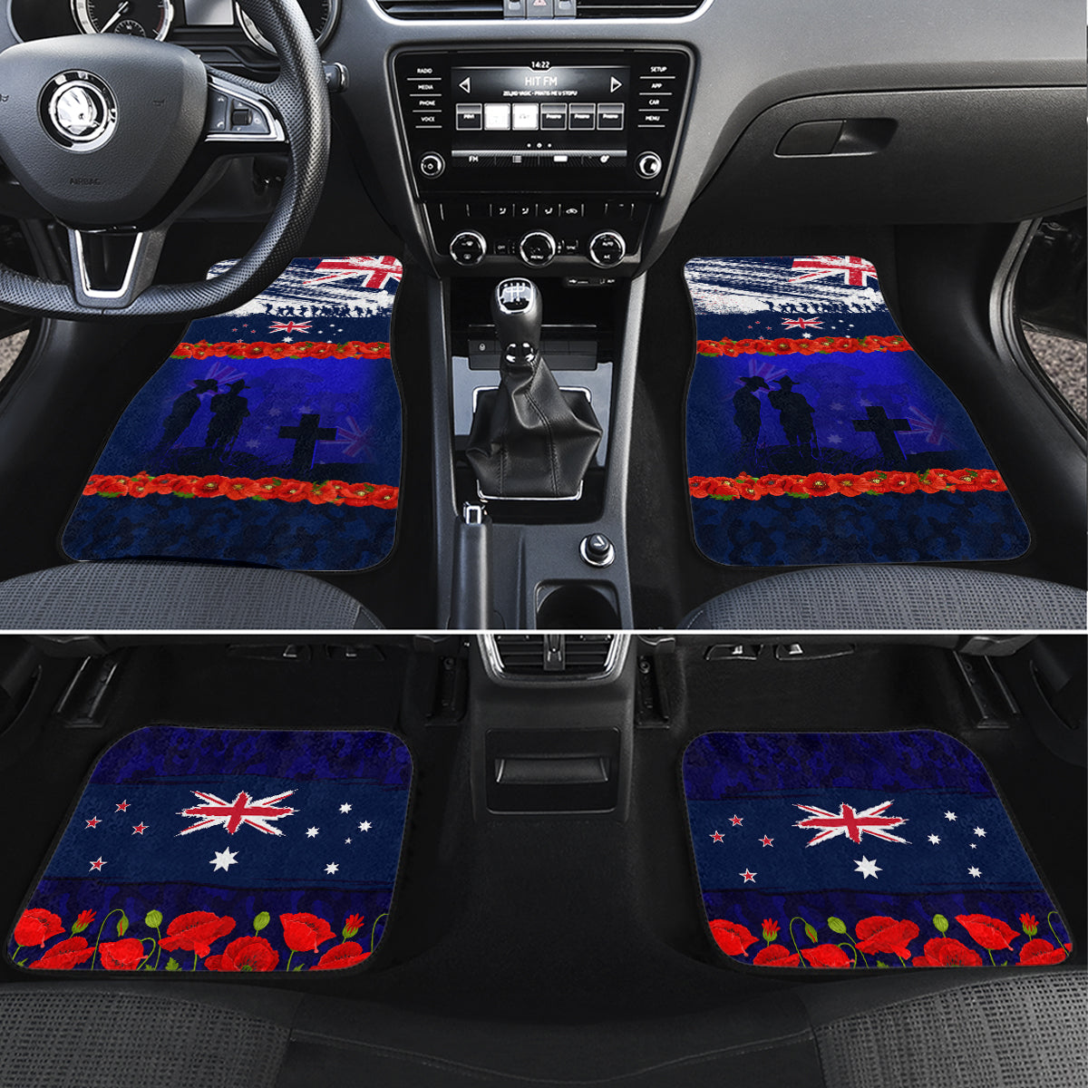 New Zealand and Australia ANZAC Day Car Mats Lest We Forget Red Poppy Flowers and Soldier