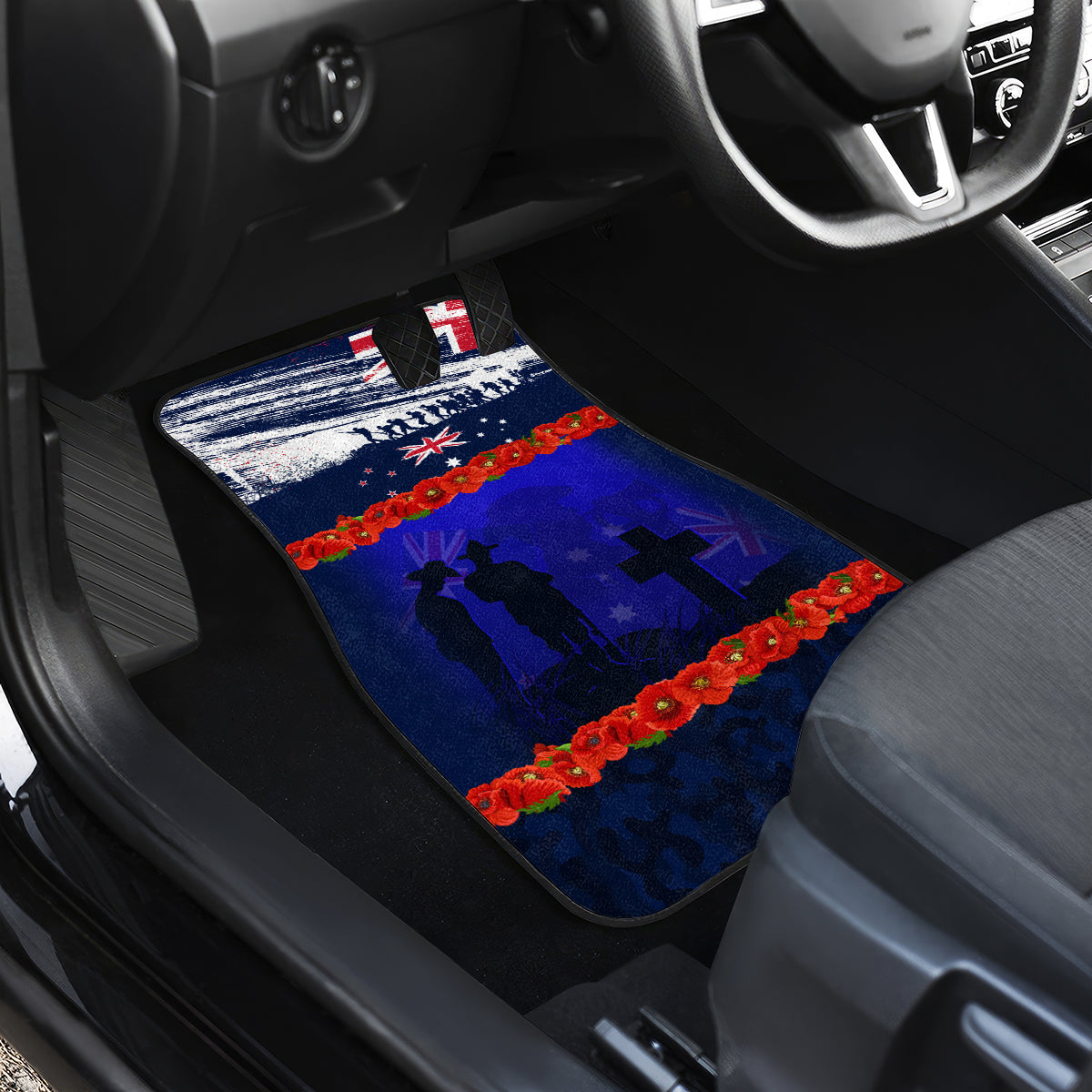 New Zealand and Australia ANZAC Day Car Mats Lest We Forget Red Poppy Flowers and Soldier