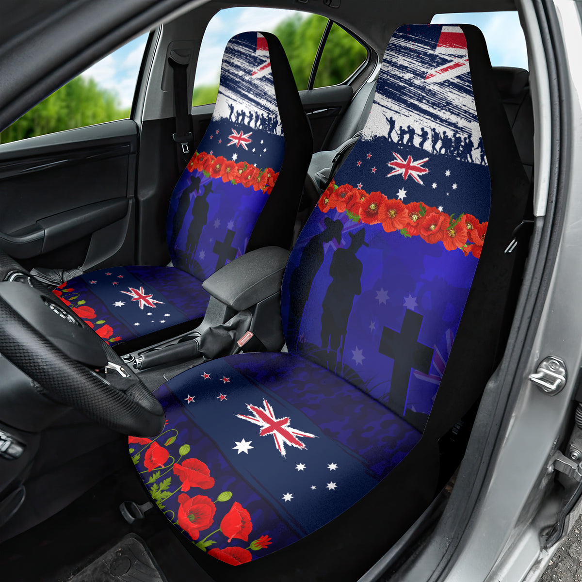 New Zealand and Australia ANZAC Day Car Seat Cover Lest We Forget Red Poppy Flowers and Soldier - Vibe Hoodie Shop