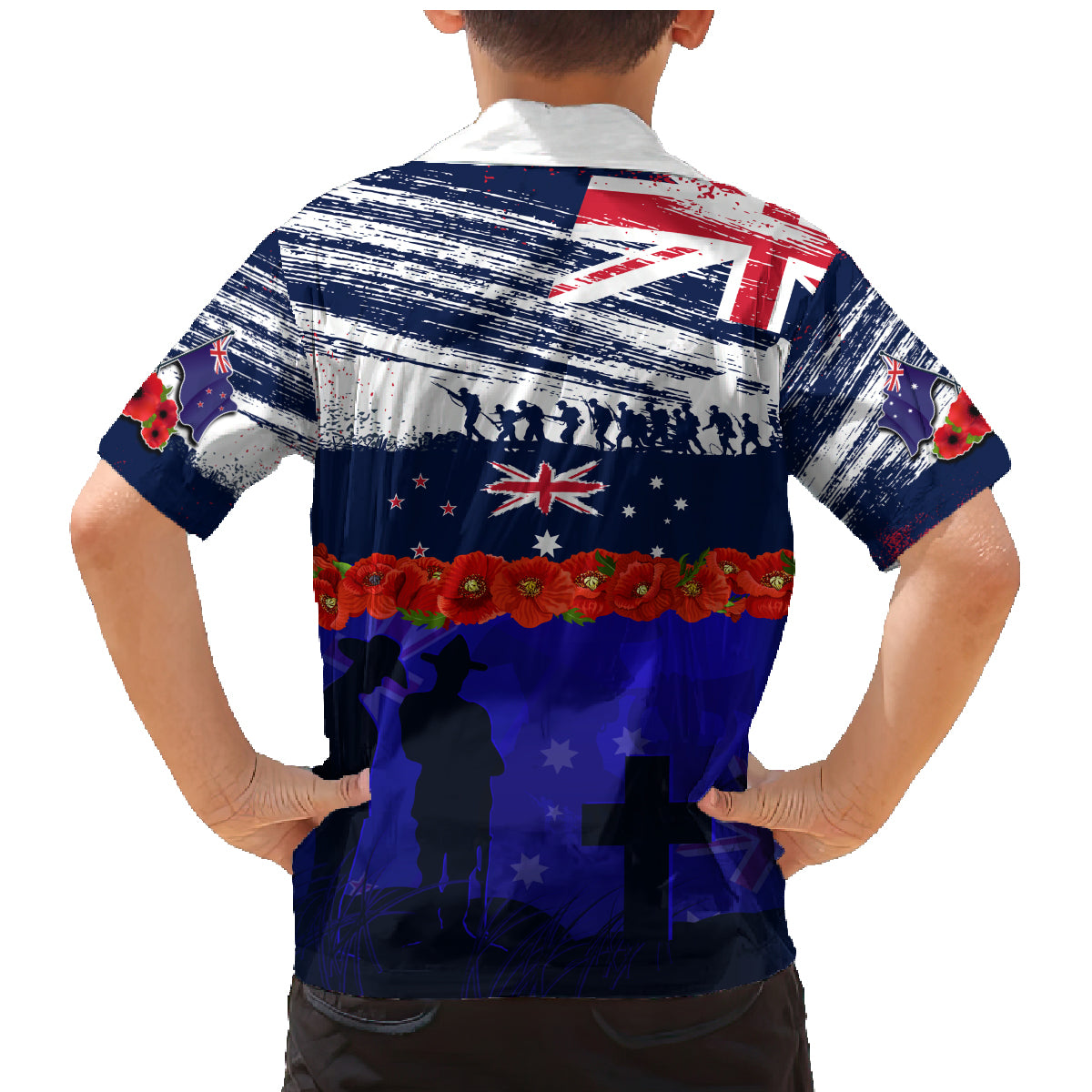 New Zealand and Australia ANZAC Day Family Matching Mermaid Dress and Hawaiian Shirt Lest We Forget Red Poppy Flowers and Soldier