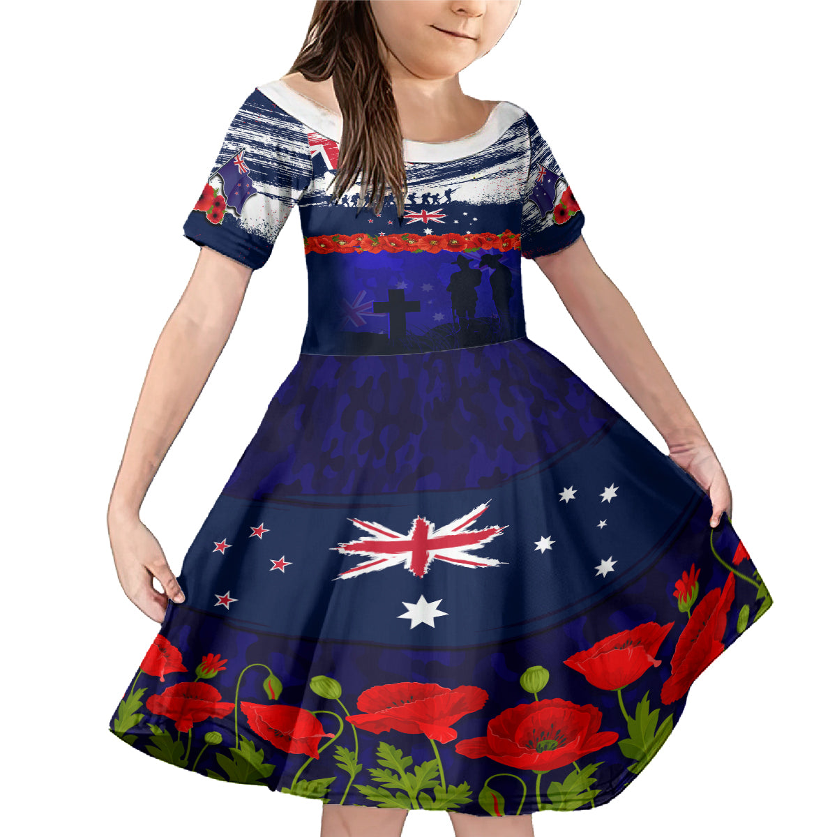 New Zealand and Australia ANZAC Day Family Matching Mermaid Dress and Hawaiian Shirt Lest We Forget Red Poppy Flowers and Soldier