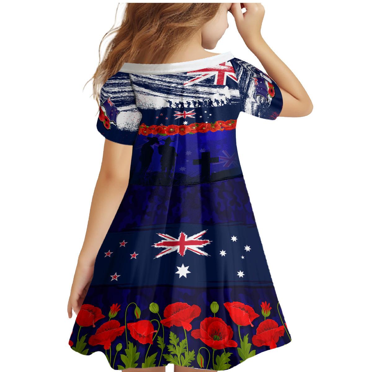 New Zealand and Australia ANZAC Day Family Matching Mermaid Dress and Hawaiian Shirt Lest We Forget Red Poppy Flowers and Soldier