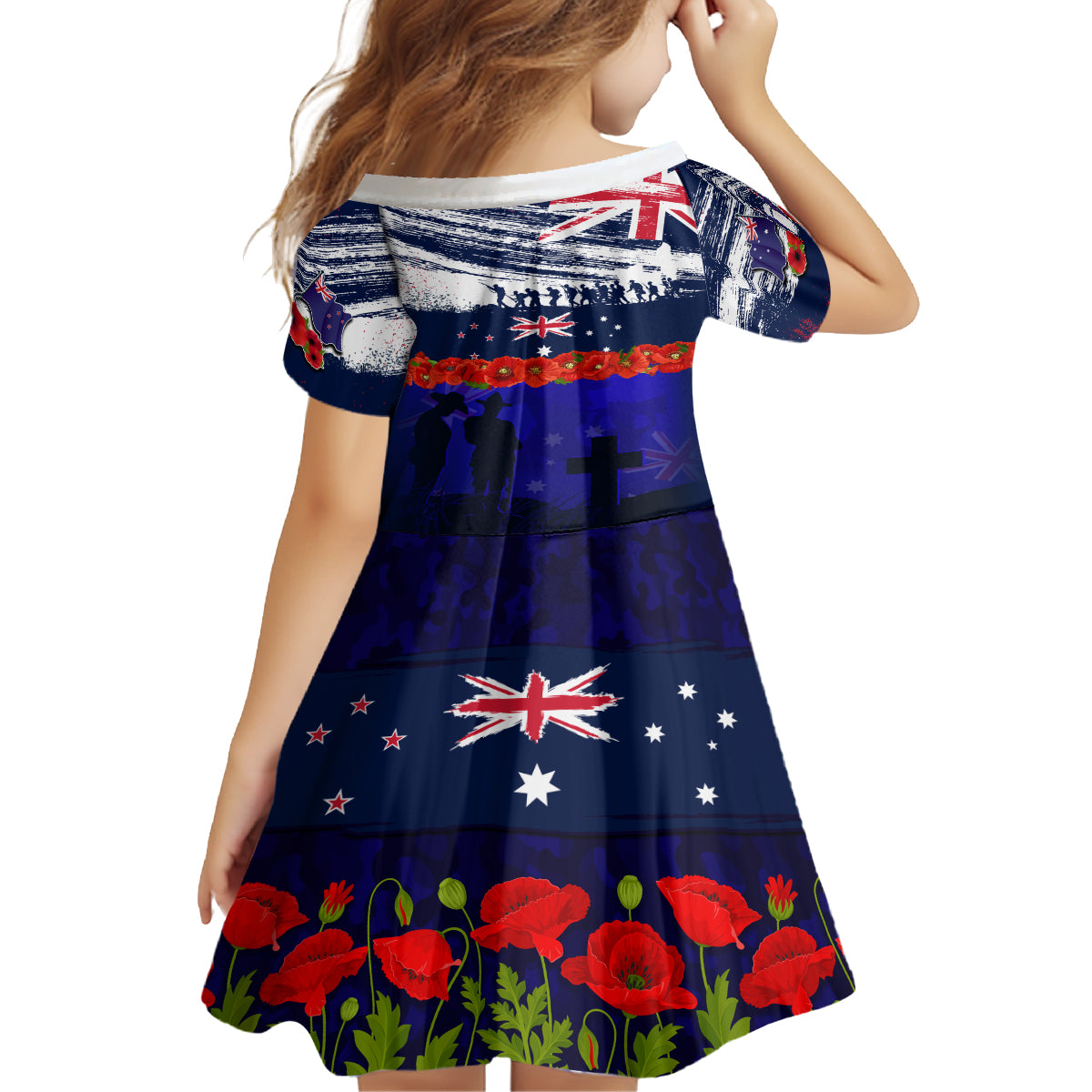 New Zealand and Australia ANZAC Day Family Matching Off Shoulder Maxi Dress and Hawaiian Shirt Lest We Forget Red Poppy Flowers and Soldier