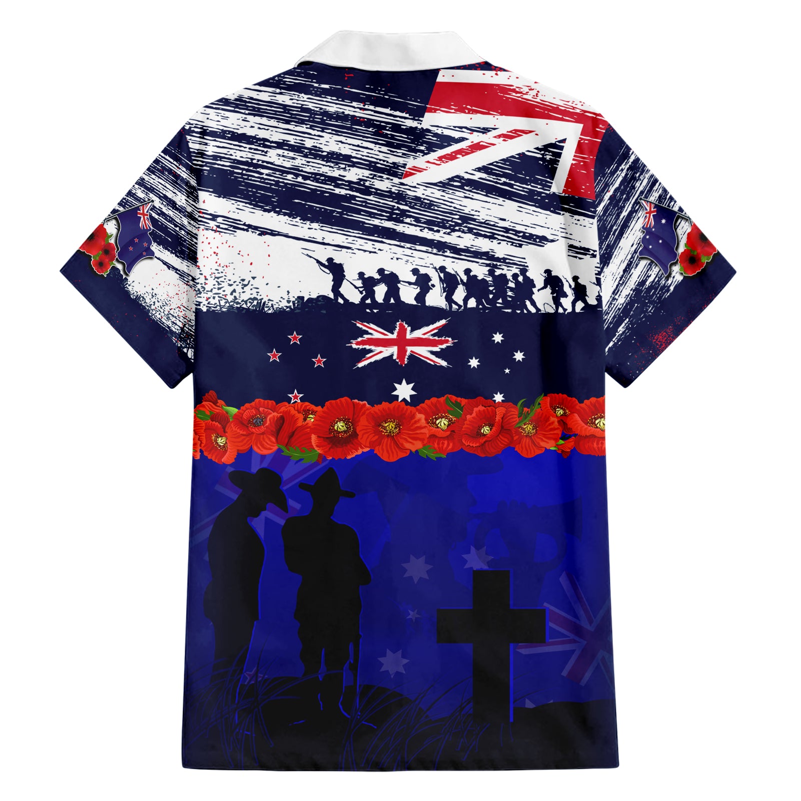 New Zealand and Australia ANZAC Day Family Matching Short Sleeve Bodycon Dress and Hawaiian Shirt Lest We Forget Red Poppy Flowers and Soldier