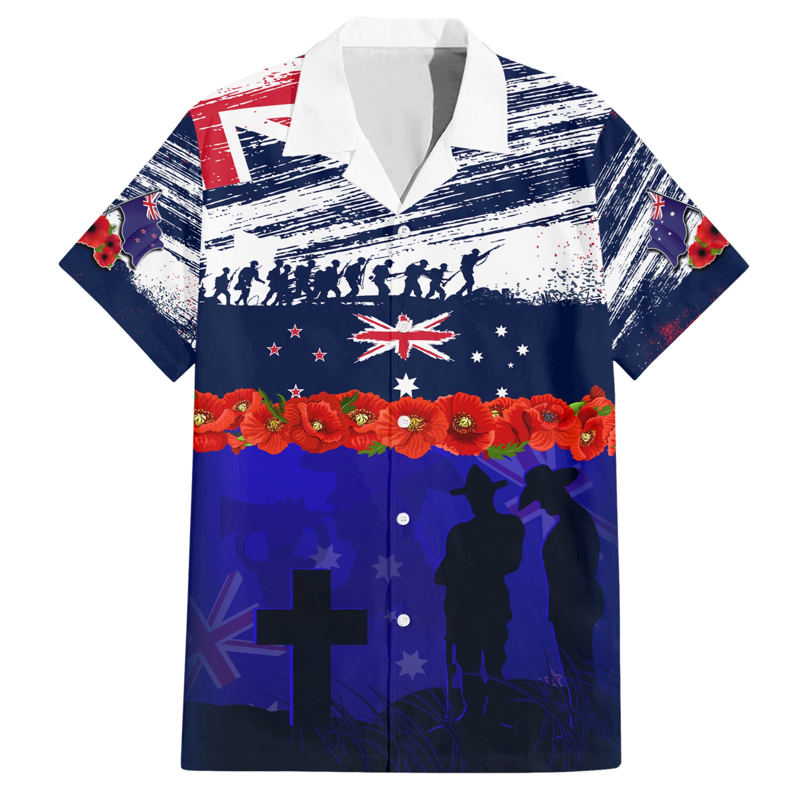 New Zealand and Australia ANZAC Day Hawaiian Shirt Lest We Forget Red Poppy Flowers and Soldier - Vibe Hoodie Shop