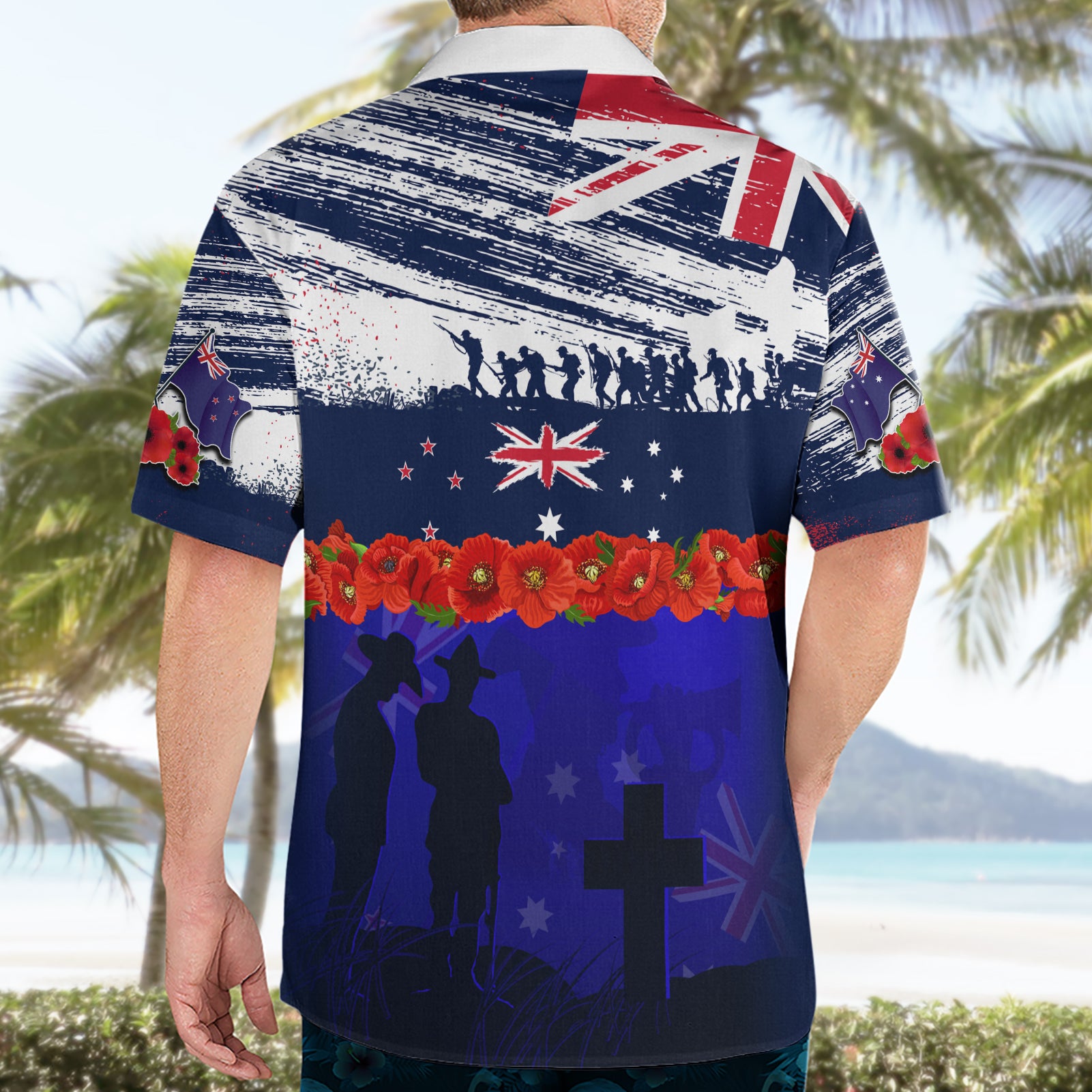 New Zealand and Australia ANZAC Day Hawaiian Shirt Lest We Forget Red Poppy Flowers and Soldier - Vibe Hoodie Shop