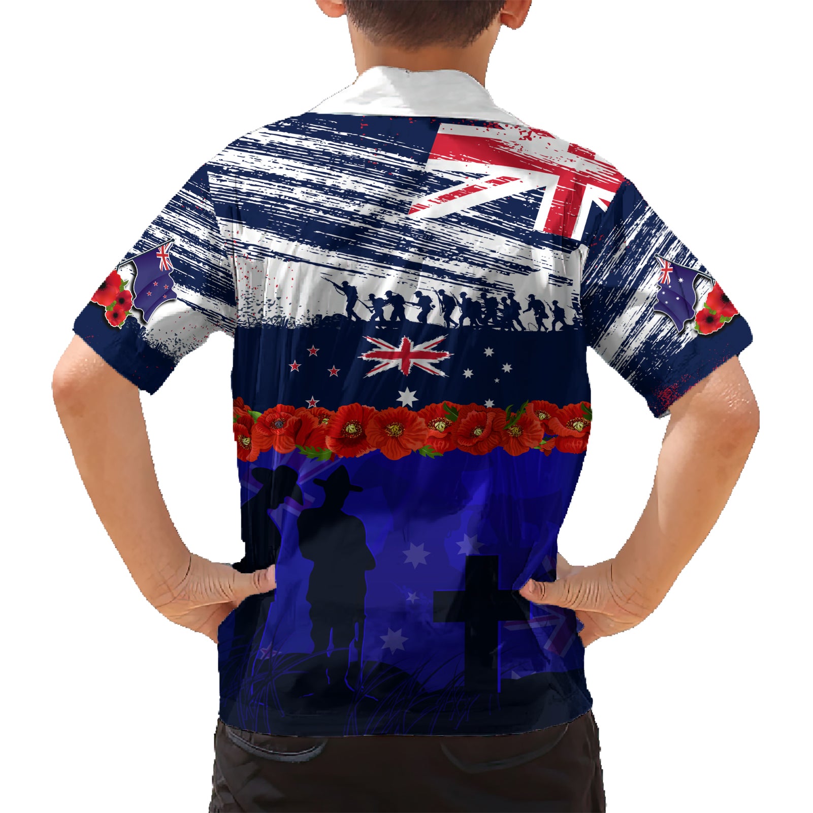 New Zealand and Australia ANZAC Day Hawaiian Shirt Lest We Forget Red Poppy Flowers and Soldier - Vibe Hoodie Shop