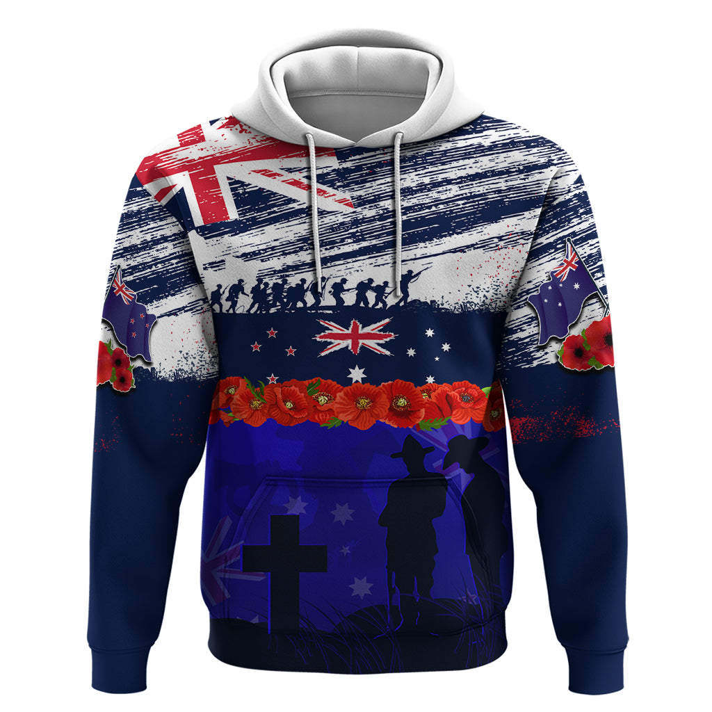 New Zealand and Australia ANZAC Day Hoodie Lest We Forget Red Poppy Flowers and Soldier - Vibe Hoodie Shop