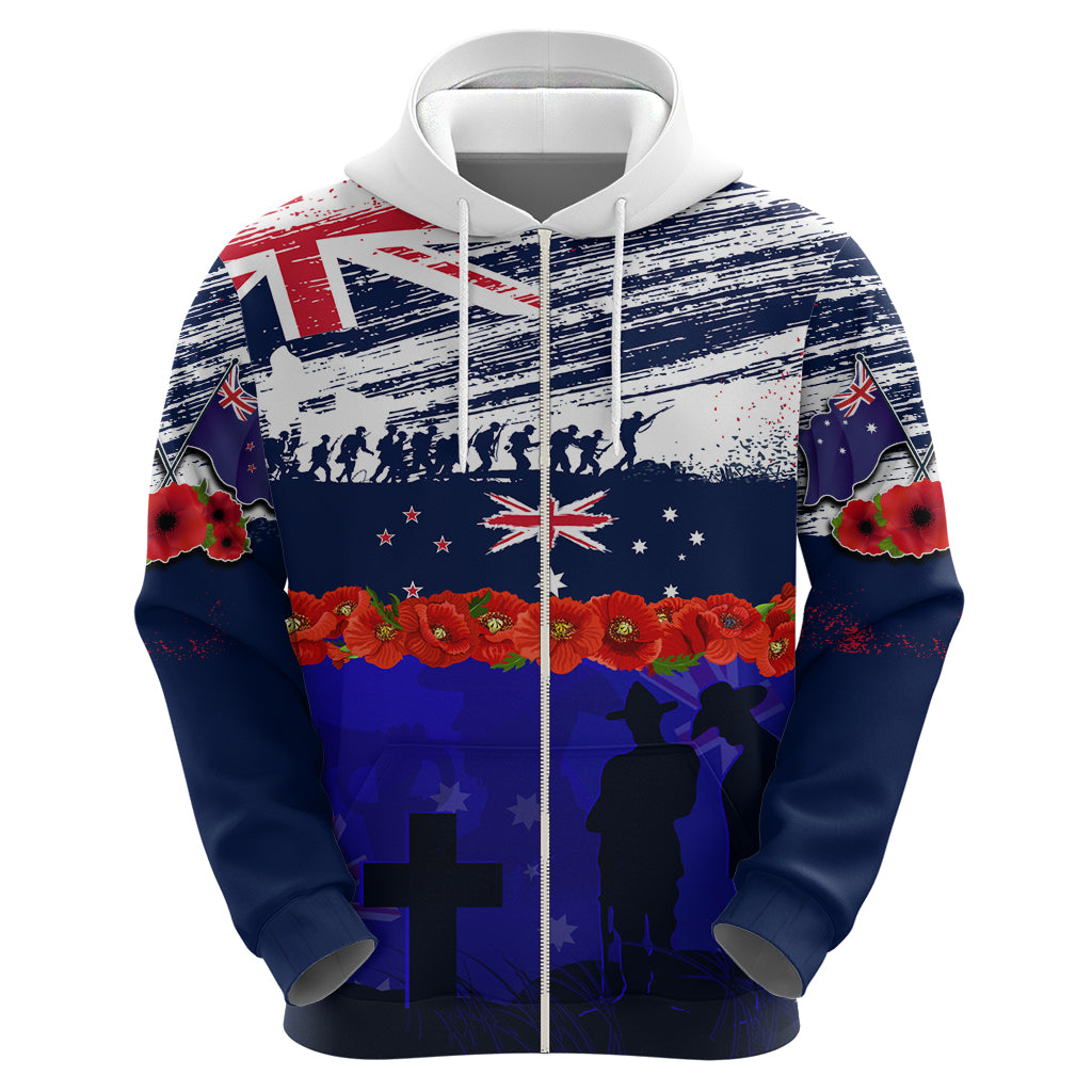 New Zealand and Australia ANZAC Day Hoodie Lest We Forget Red Poppy Flowers and Soldier - Vibe Hoodie Shop