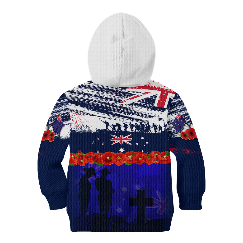 New Zealand and Australia ANZAC Day Kid Hoodie Lest We Forget Red Poppy Flowers and Soldier - Vibe Hoodie Shop