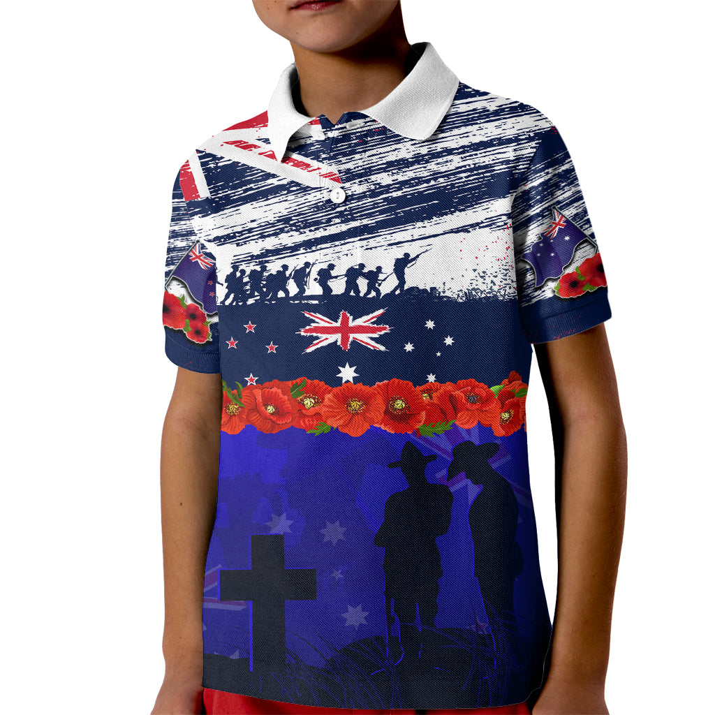 New Zealand and Australia ANZAC Day Kid Polo Shirt Lest We Forget Red Poppy Flowers and Soldier - Vibe Hoodie Shop