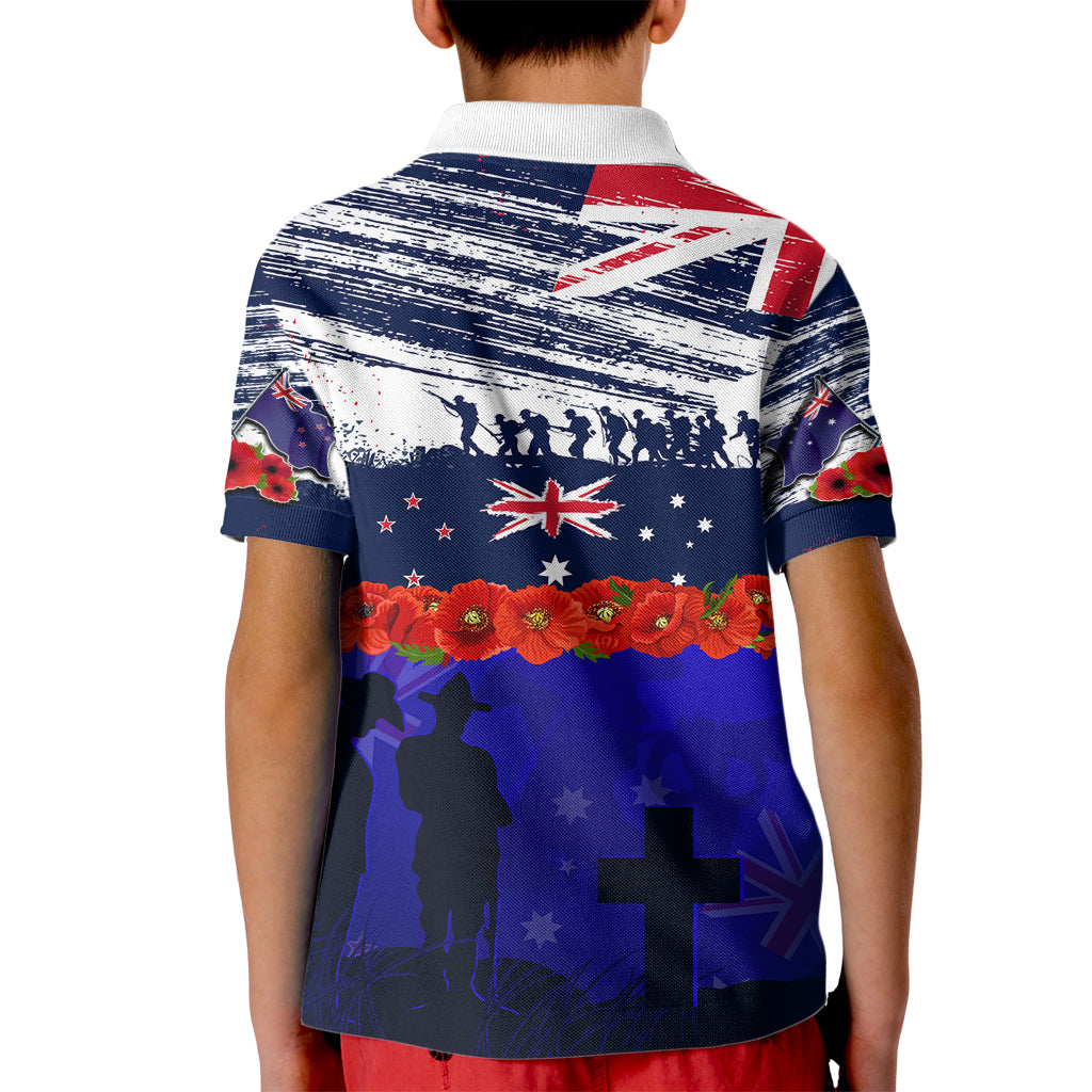 New Zealand and Australia ANZAC Day Kid Polo Shirt Lest We Forget Red Poppy Flowers and Soldier - Vibe Hoodie Shop