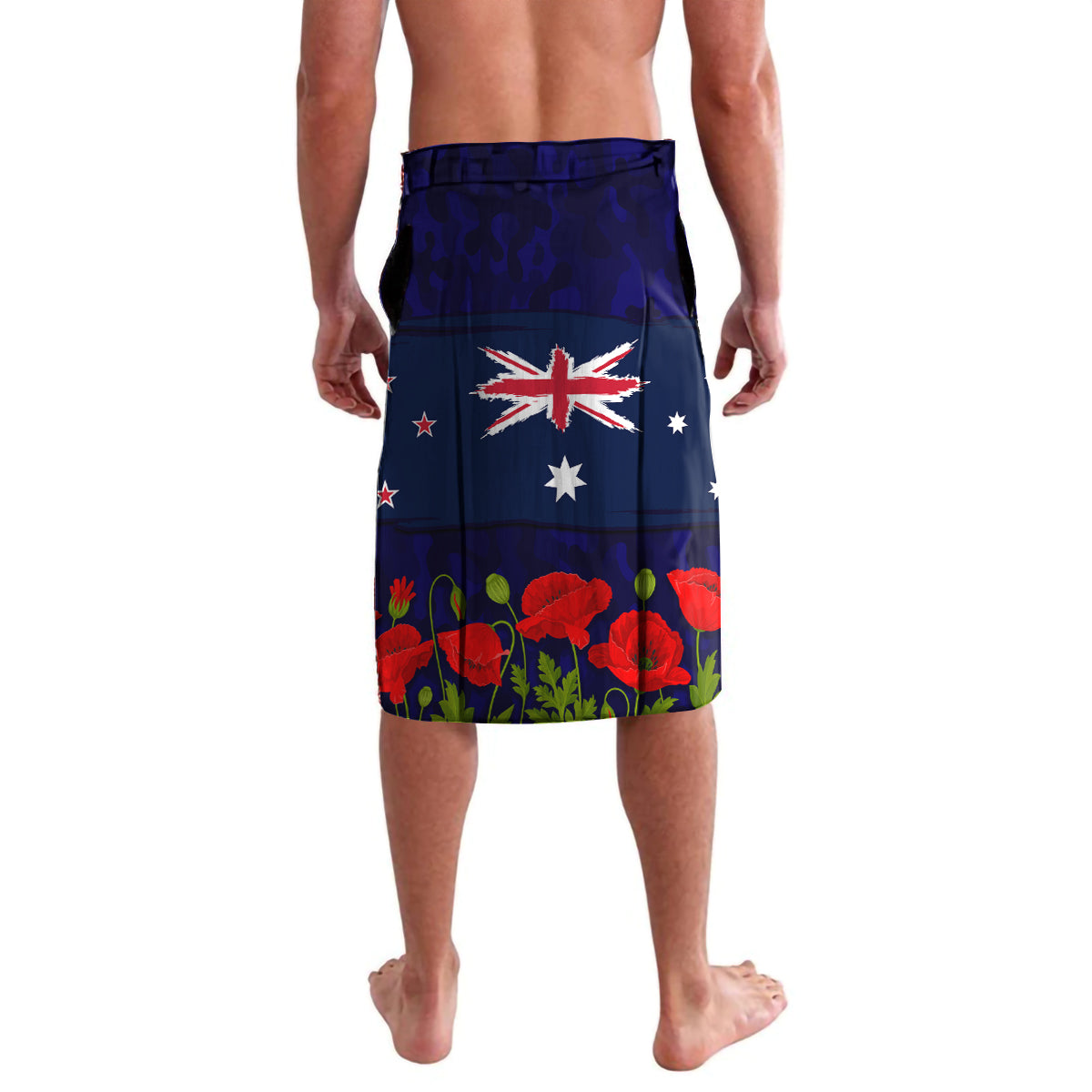 New Zealand and Australia ANZAC Day Lavalava Lest We Forget Red Poppy Flowers and Soldier