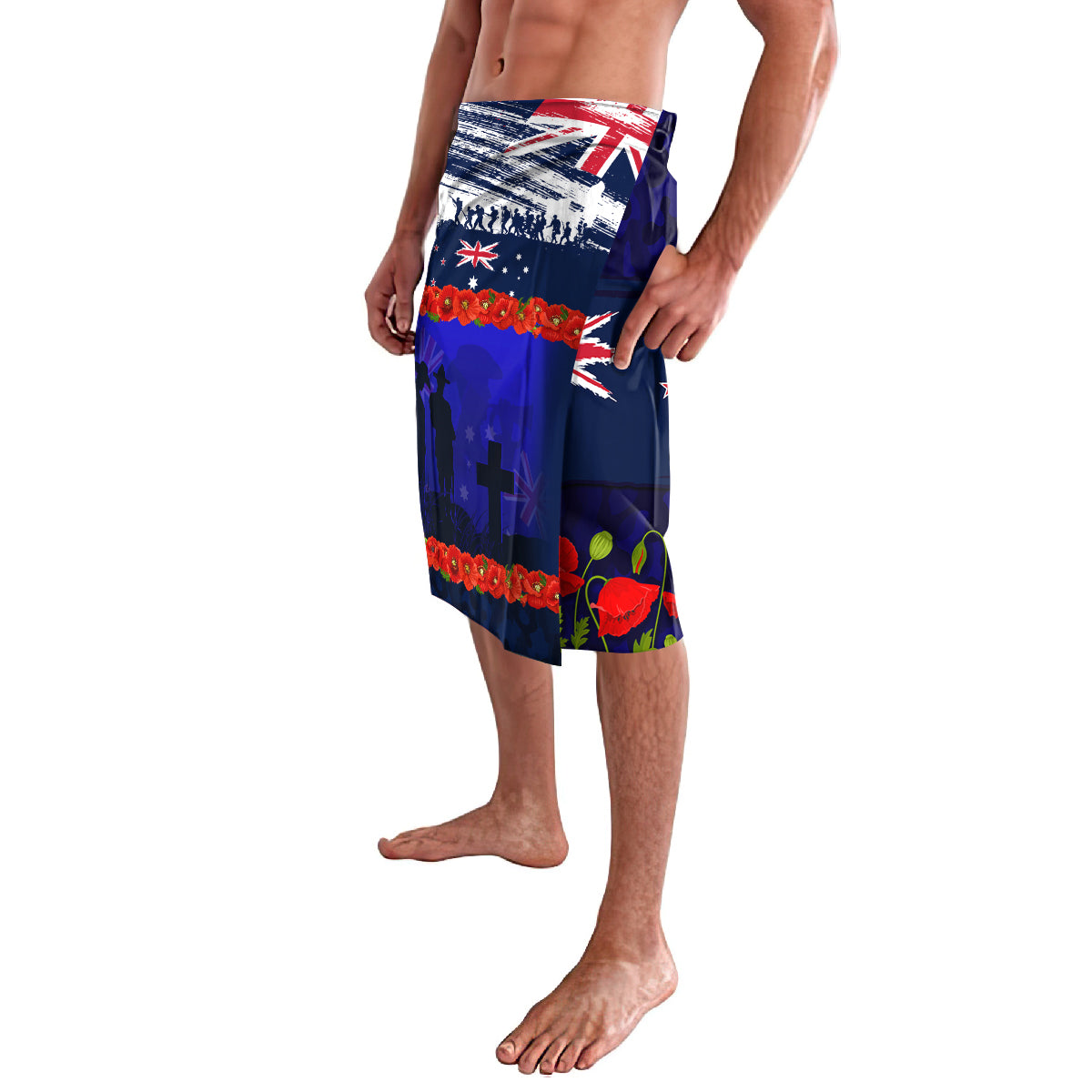 New Zealand and Australia ANZAC Day Lavalava Lest We Forget Red Poppy Flowers and Soldier