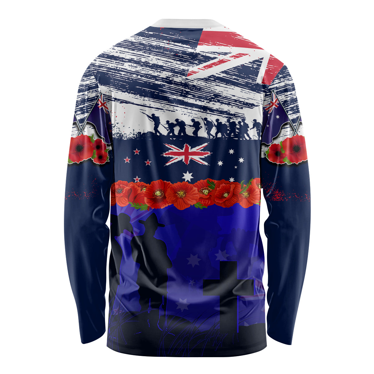 New Zealand and Australia ANZAC Day Long Sleeve Shirt Lest We Forget Red Poppy Flowers and Soldier - Vibe Hoodie Shop
