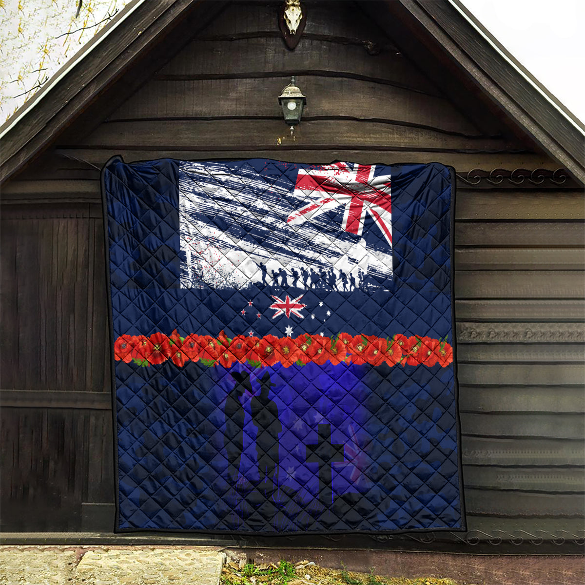 New Zealand and Australia ANZAC Day Quilt Lest We Forget Red Poppy Flowers and Soldier - Vibe Hoodie Shop