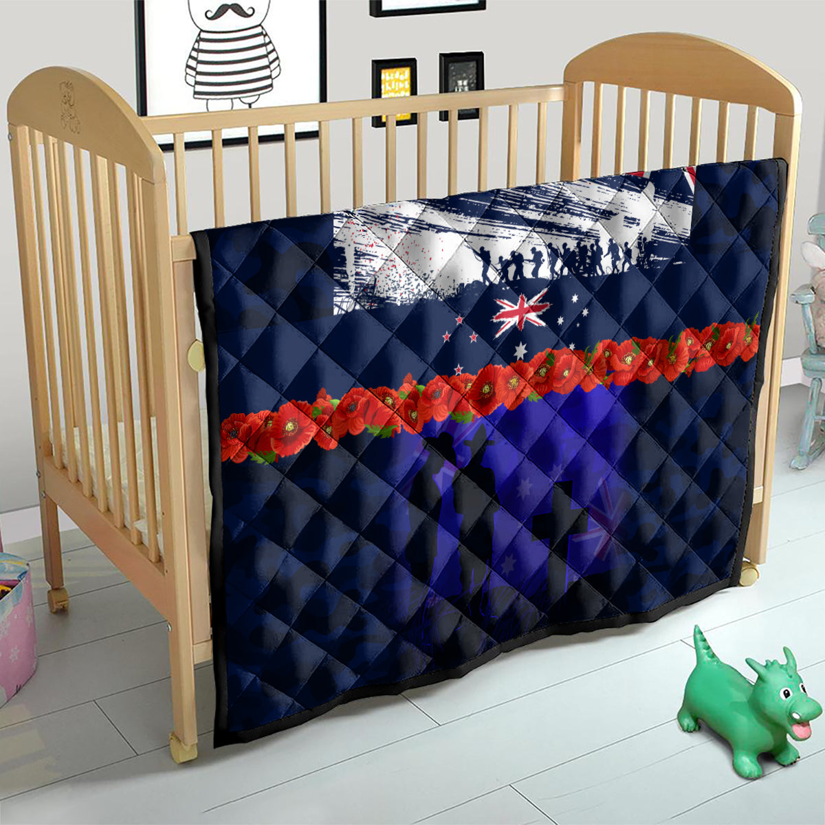 New Zealand and Australia ANZAC Day Quilt Lest We Forget Red Poppy Flowers and Soldier - Vibe Hoodie Shop