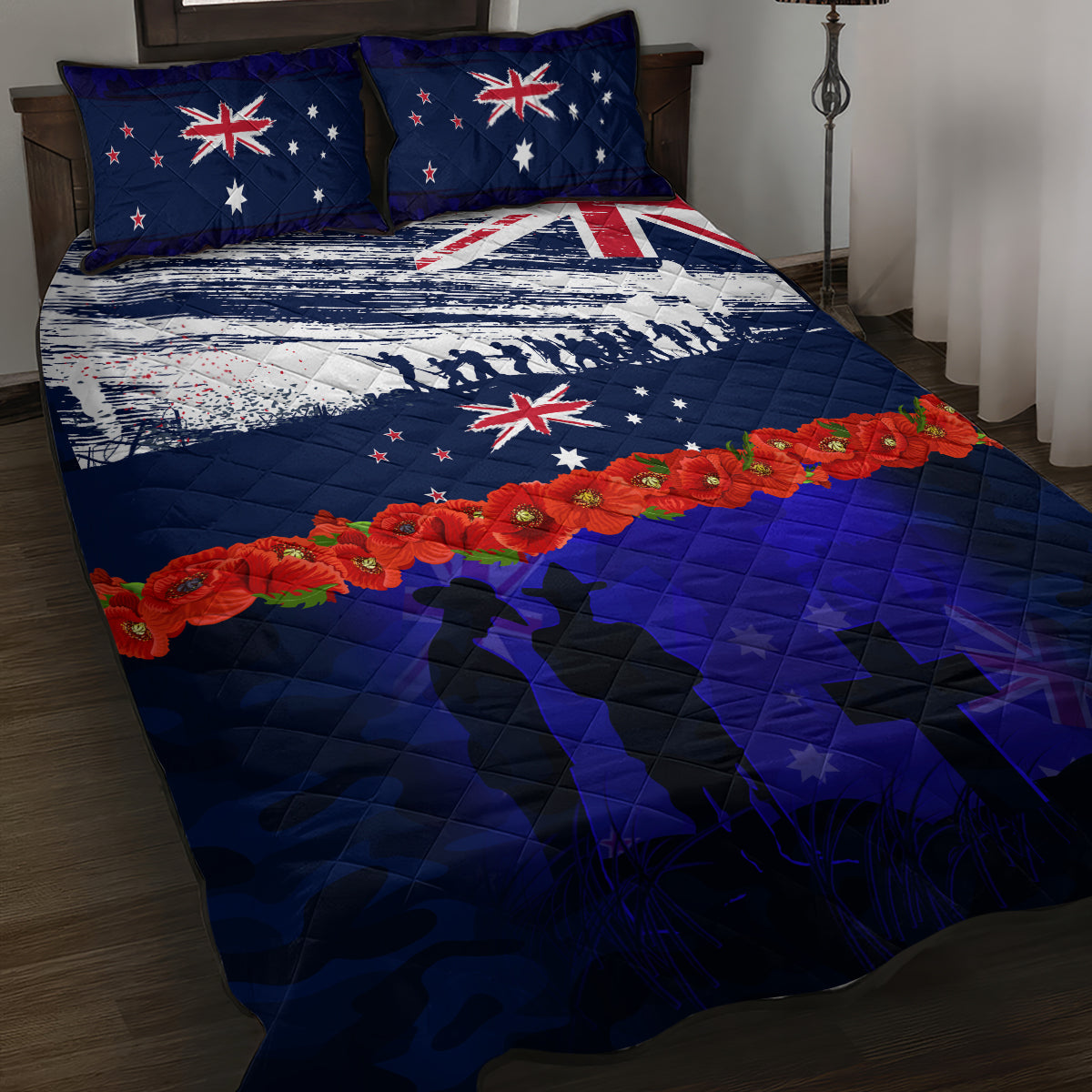 New Zealand and Australia ANZAC Day Quilt Bed Set Lest We Forget Red Poppy Flowers and Soldier - Vibe Hoodie Shop