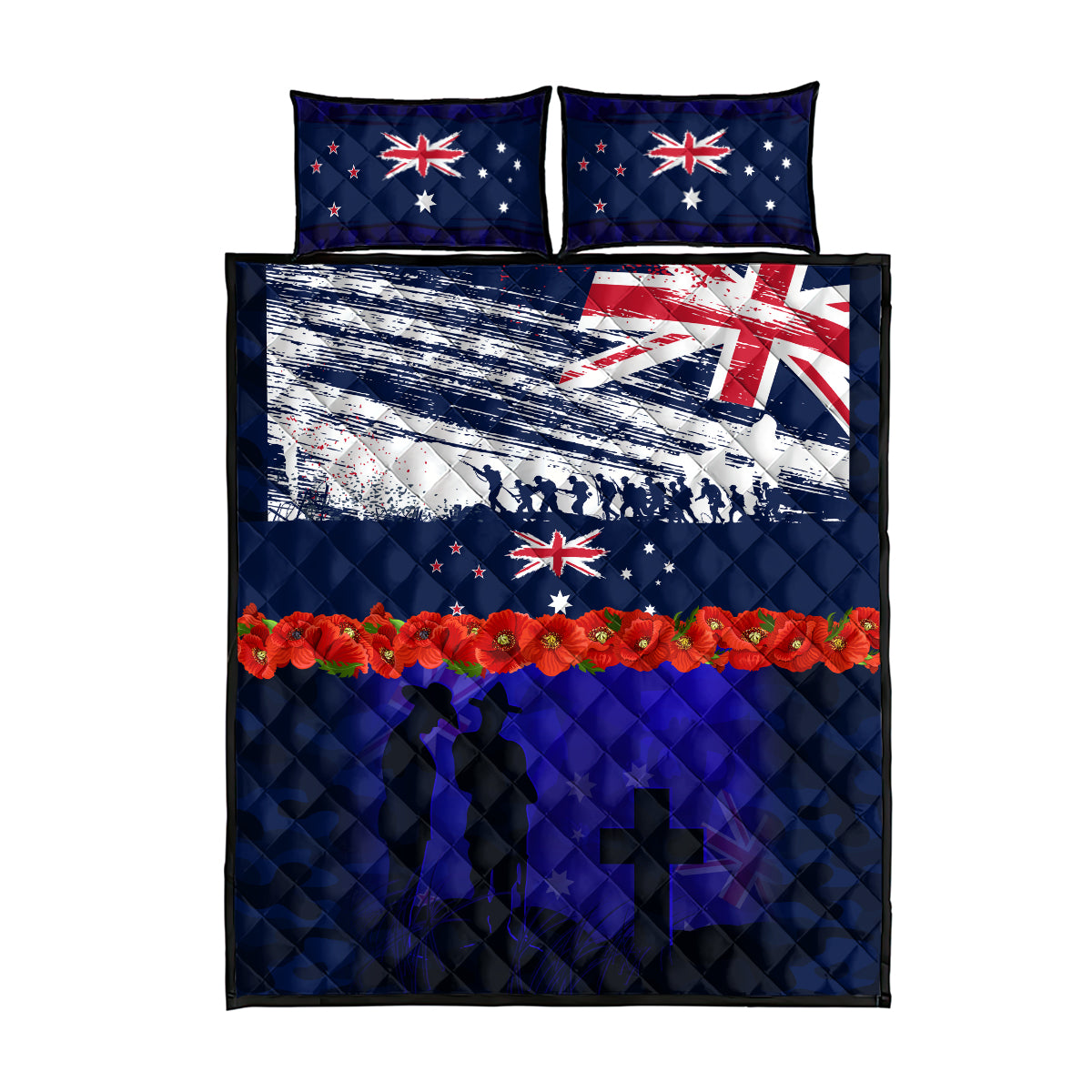 New Zealand and Australia ANZAC Day Quilt Bed Set Lest We Forget Red Poppy Flowers and Soldier - Vibe Hoodie Shop