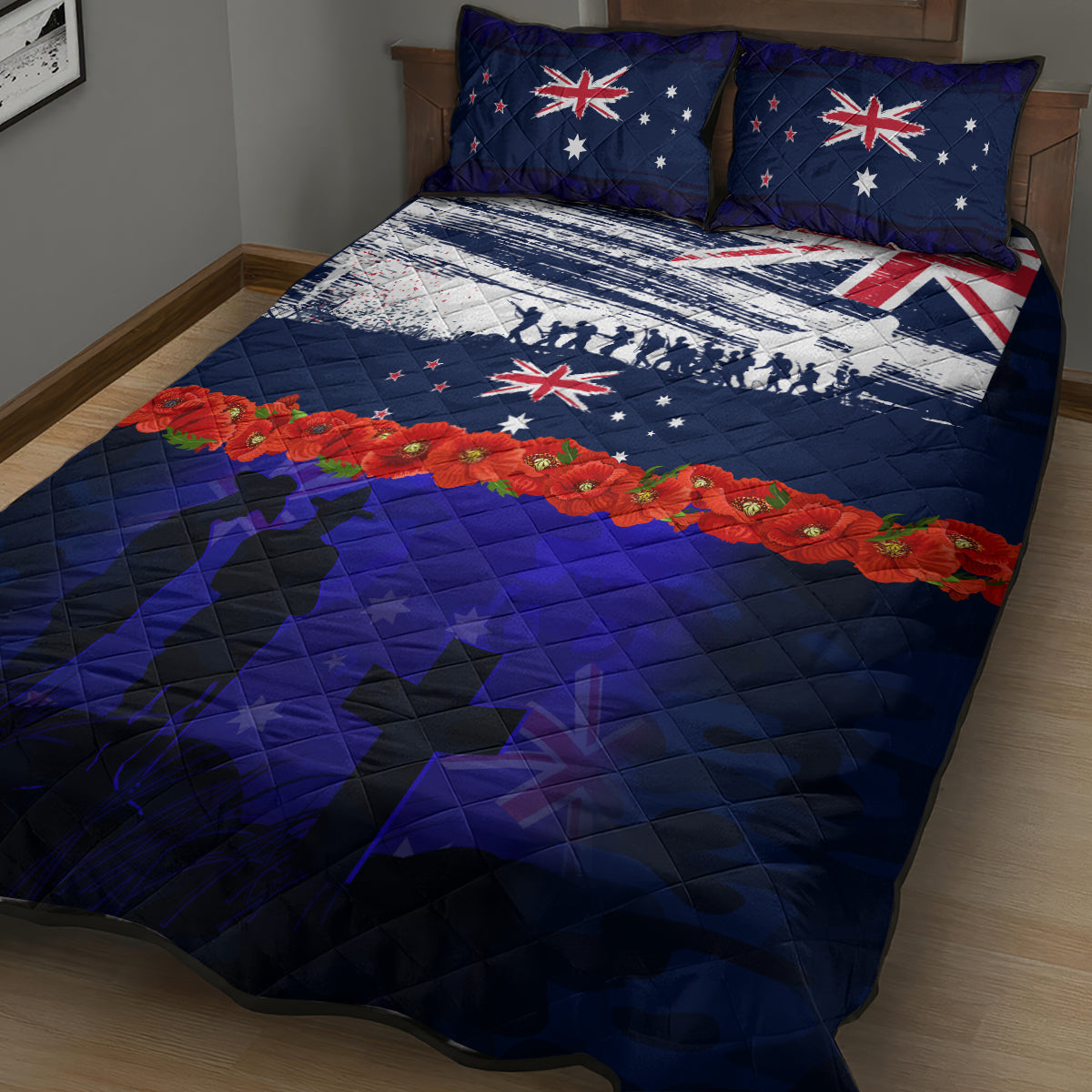New Zealand and Australia ANZAC Day Quilt Bed Set Lest We Forget Red Poppy Flowers and Soldier - Vibe Hoodie Shop