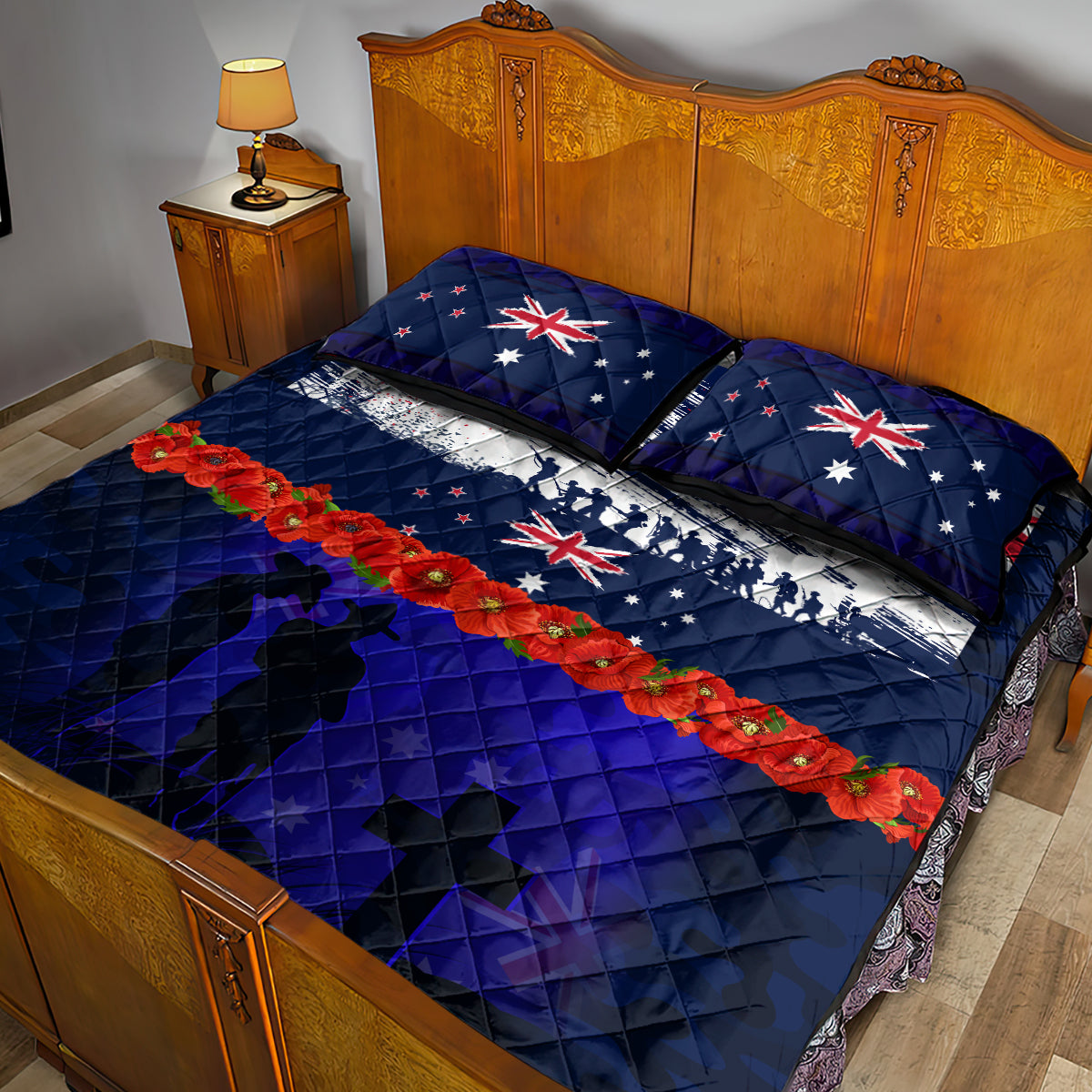 New Zealand and Australia ANZAC Day Quilt Bed Set Lest We Forget Red Poppy Flowers and Soldier - Vibe Hoodie Shop