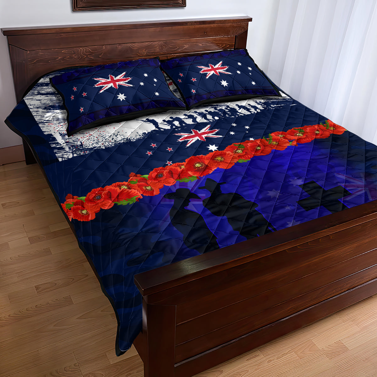 New Zealand and Australia ANZAC Day Quilt Bed Set Lest We Forget Red Poppy Flowers and Soldier - Vibe Hoodie Shop