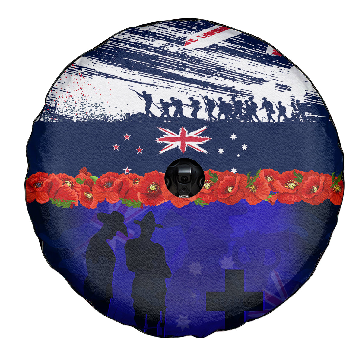 New Zealand and Australia ANZAC Day Spare Tire Cover Lest We Forget Red Poppy Flowers and Soldier - Vibe Hoodie Shop
