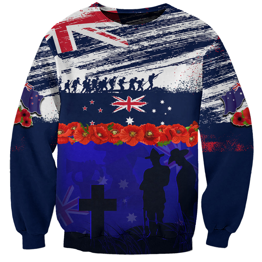 New Zealand and Australia ANZAC Day Sweatshirt Lest We Forget Red Poppy Flowers and Soldier - Vibe Hoodie Shop
