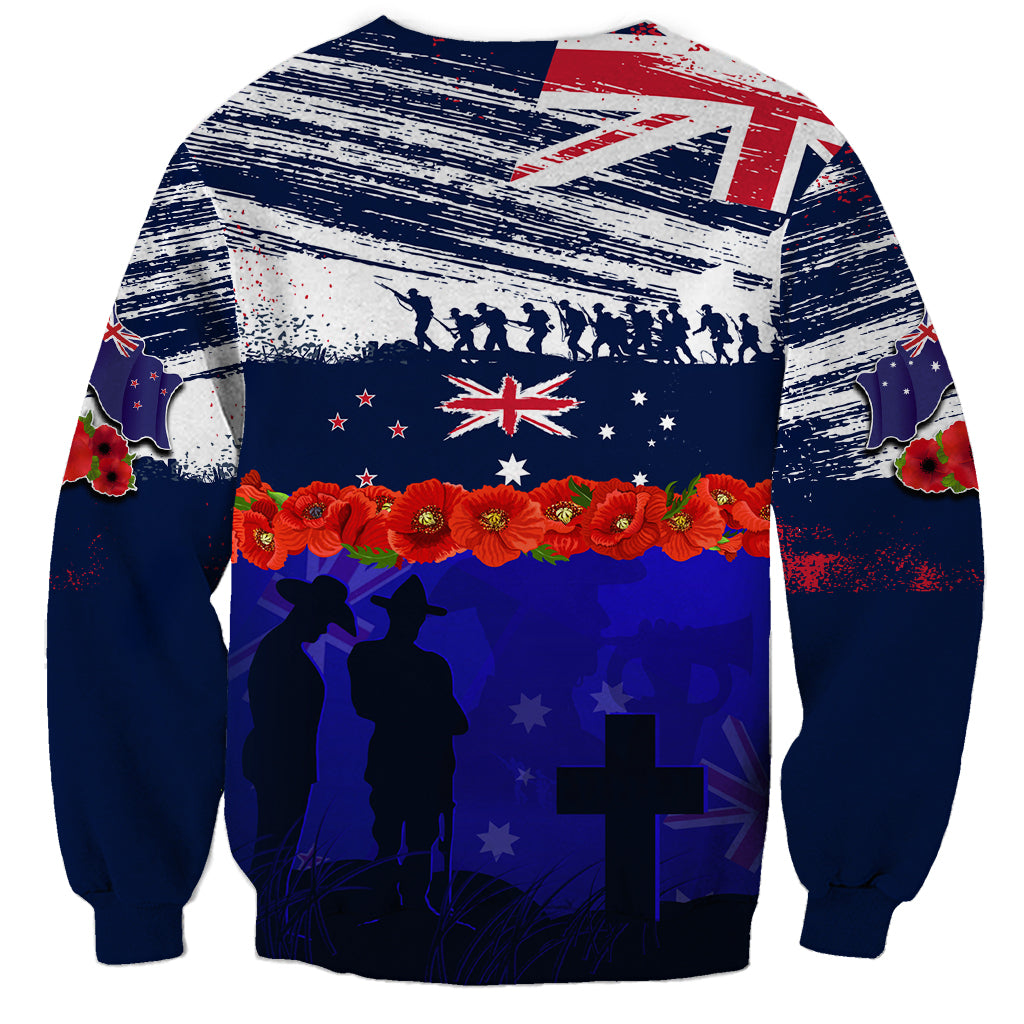 New Zealand and Australia ANZAC Day Sweatshirt Lest We Forget Red Poppy Flowers and Soldier - Vibe Hoodie Shop