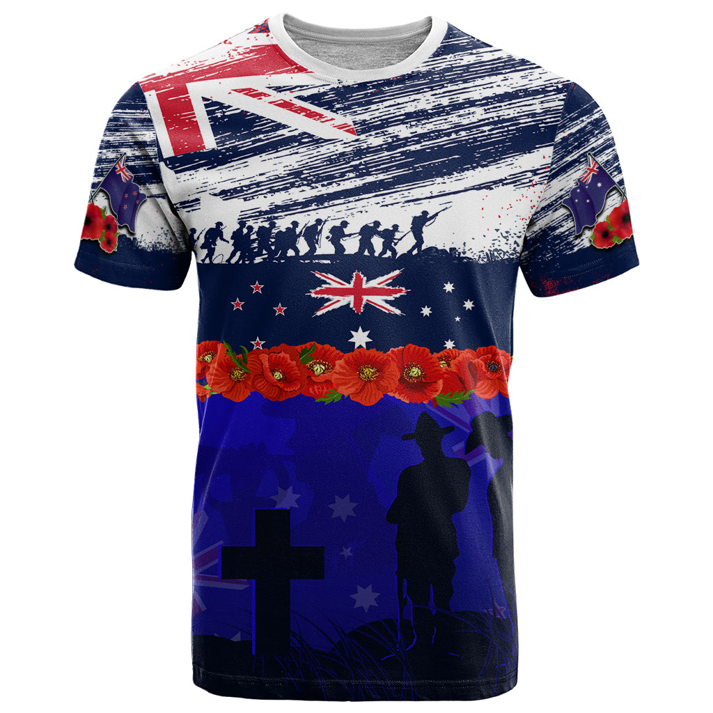 New Zealand and Australia ANZAC Day T Shirt Lest We Forget Red Poppy Flowers and Soldier - Vibe Hoodie Shop