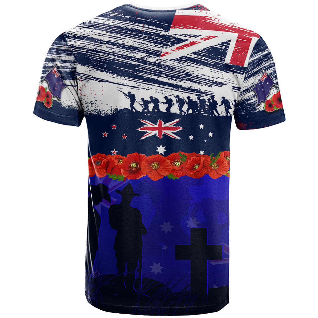 New Zealand and Australia ANZAC Day T Shirt Lest We Forget Red Poppy Flowers and Soldier - Vibe Hoodie Shop