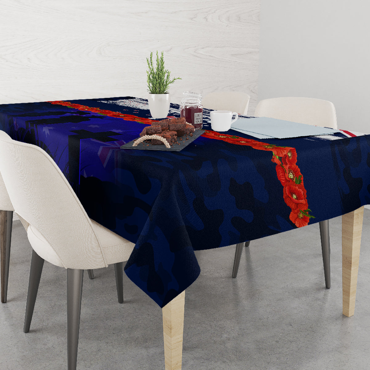 New Zealand and Australia ANZAC Day Tablecloth Lest We Forget Red Poppy Flowers and Soldier