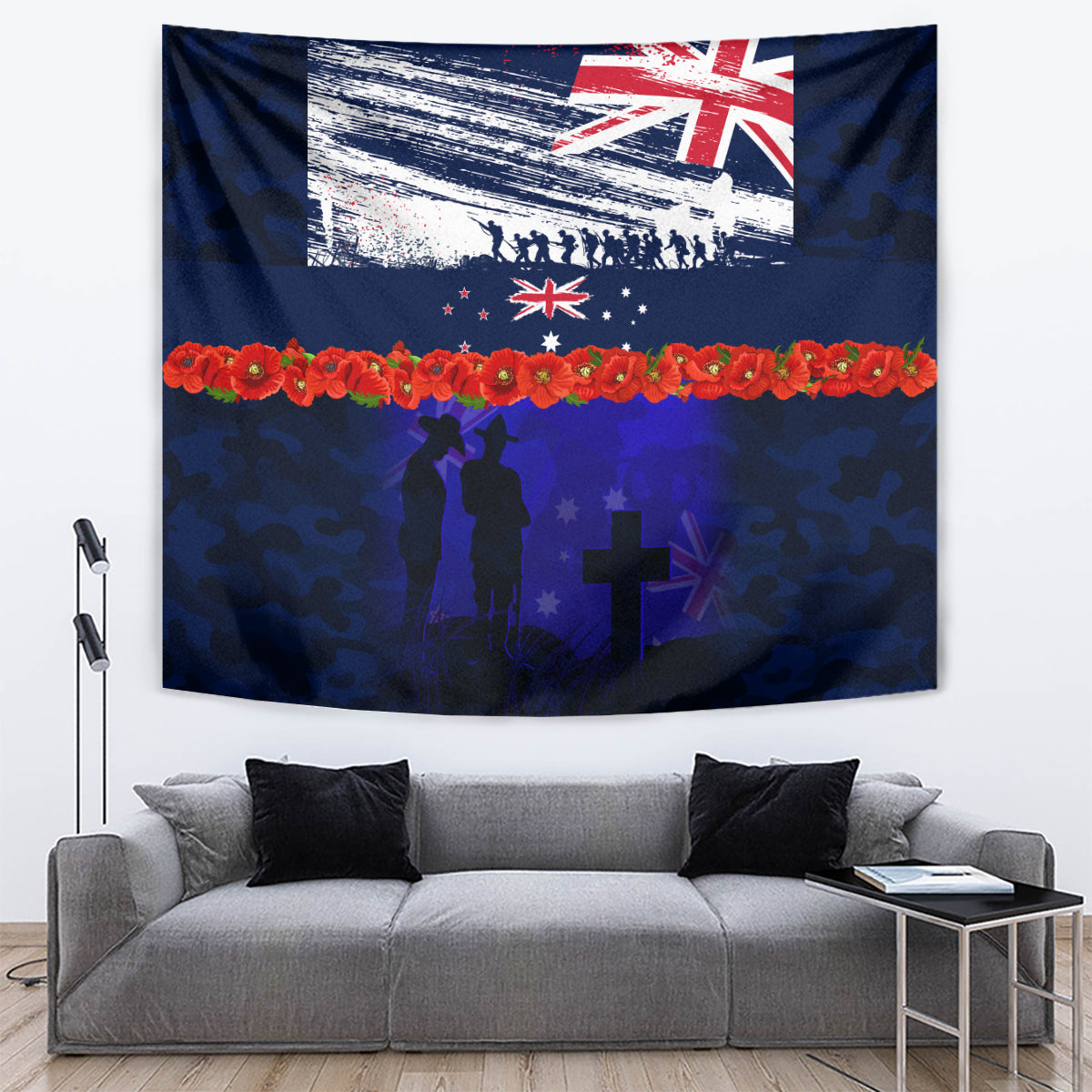 New Zealand and Australia ANZAC Day Tapestry Lest We Forget Red Poppy Flowers and Soldier - Vibe Hoodie Shop