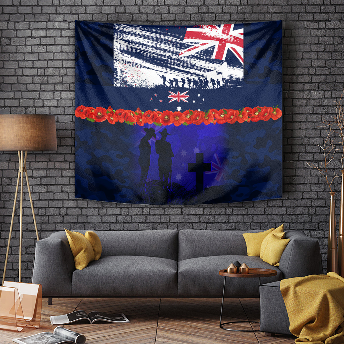 New Zealand and Australia ANZAC Day Tapestry Lest We Forget Red Poppy Flowers and Soldier - Vibe Hoodie Shop