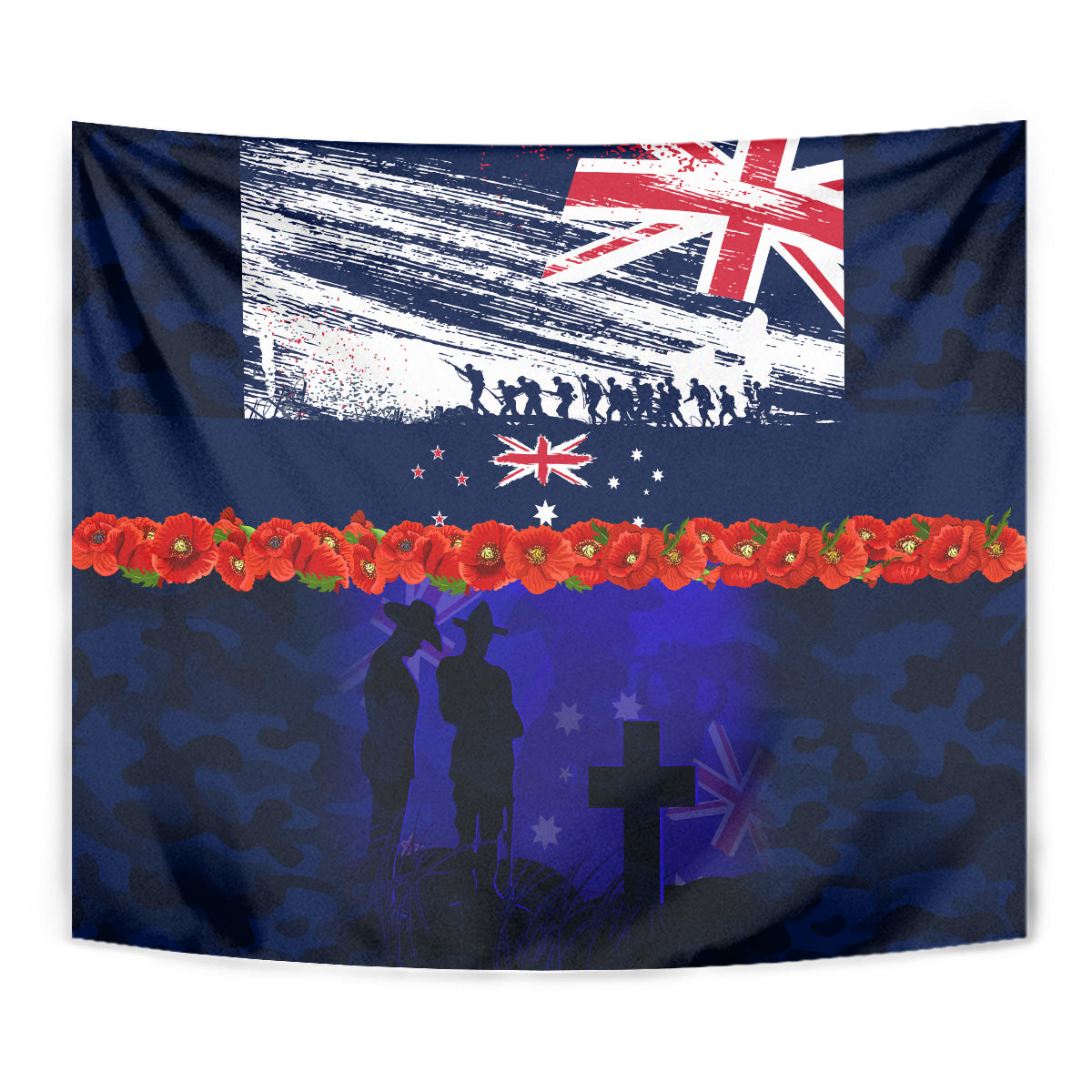 New Zealand and Australia ANZAC Day Tapestry Lest We Forget Red Poppy Flowers and Soldier - Vibe Hoodie Shop