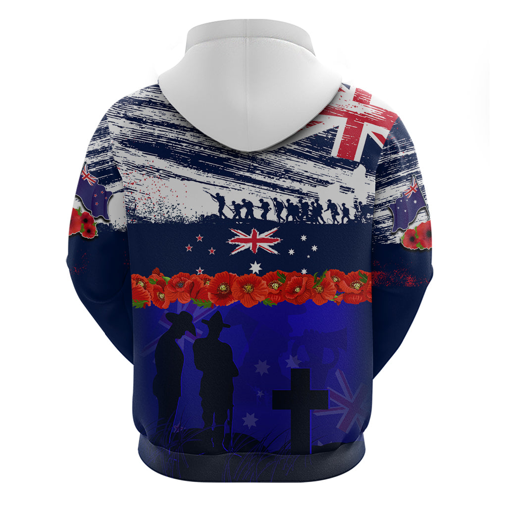 New Zealand and Australia ANZAC Day Zip Hoodie Lest We Forget Red Poppy Flowers and Soldier - Vibe Hoodie Shop