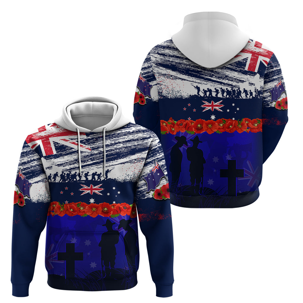 New Zealand and Australia ANZAC Day Zip Hoodie Lest We Forget Red Poppy Flowers and Soldier - Vibe Hoodie Shop