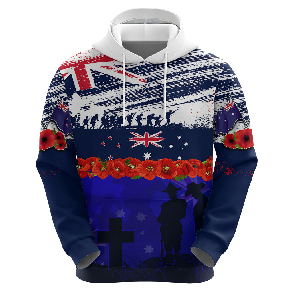 New Zealand and Australia ANZAC Day Zip Hoodie Lest We Forget Red Poppy Flowers and Soldier - Vibe Hoodie Shop