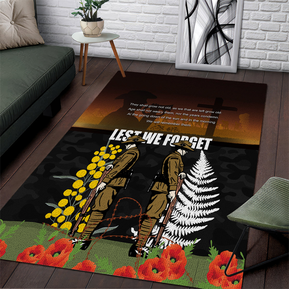 New Zealand and Australia ANZAC Day Area Rug Soldier and Last Post Camouflage Pattern - Vibe Hoodie Shop