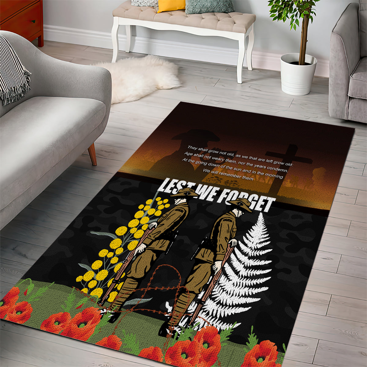 New Zealand and Australia ANZAC Day Area Rug Soldier and Last Post Camouflage Pattern - Vibe Hoodie Shop