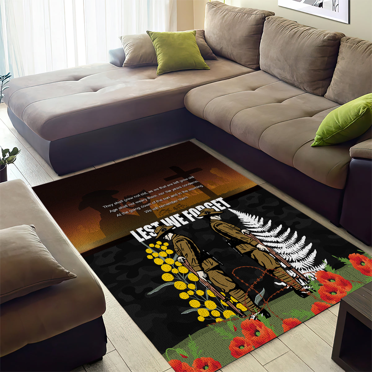 New Zealand and Australia ANZAC Day Area Rug Soldier and Last Post Camouflage Pattern - Vibe Hoodie Shop