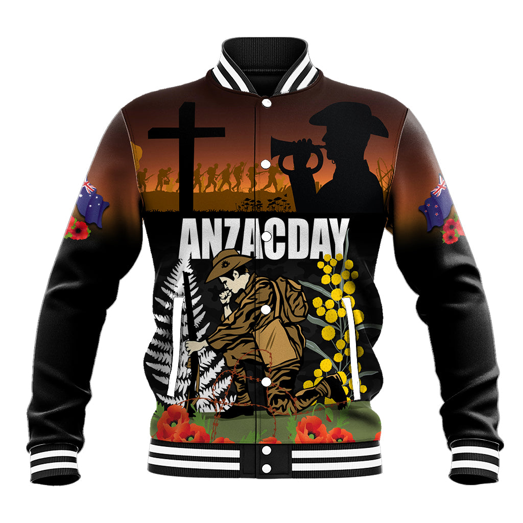 New Zealand and Australia ANZAC Day Baseball Jacket Soldier and Last Post Camouflage Pattern - Vibe Hoodie Shop