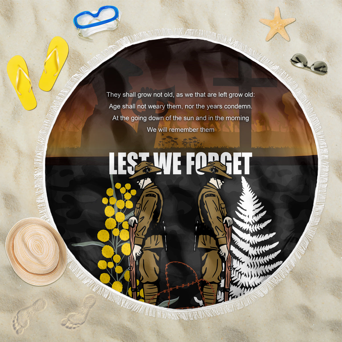 New Zealand and Australia ANZAC Day Beach Blanket Soldier and Last Post Camouflage Pattern