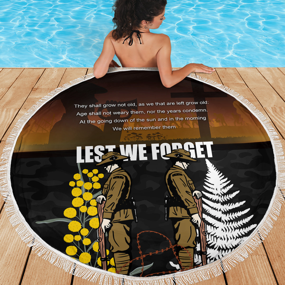 New Zealand and Australia ANZAC Day Beach Blanket Soldier and Last Post Camouflage Pattern
