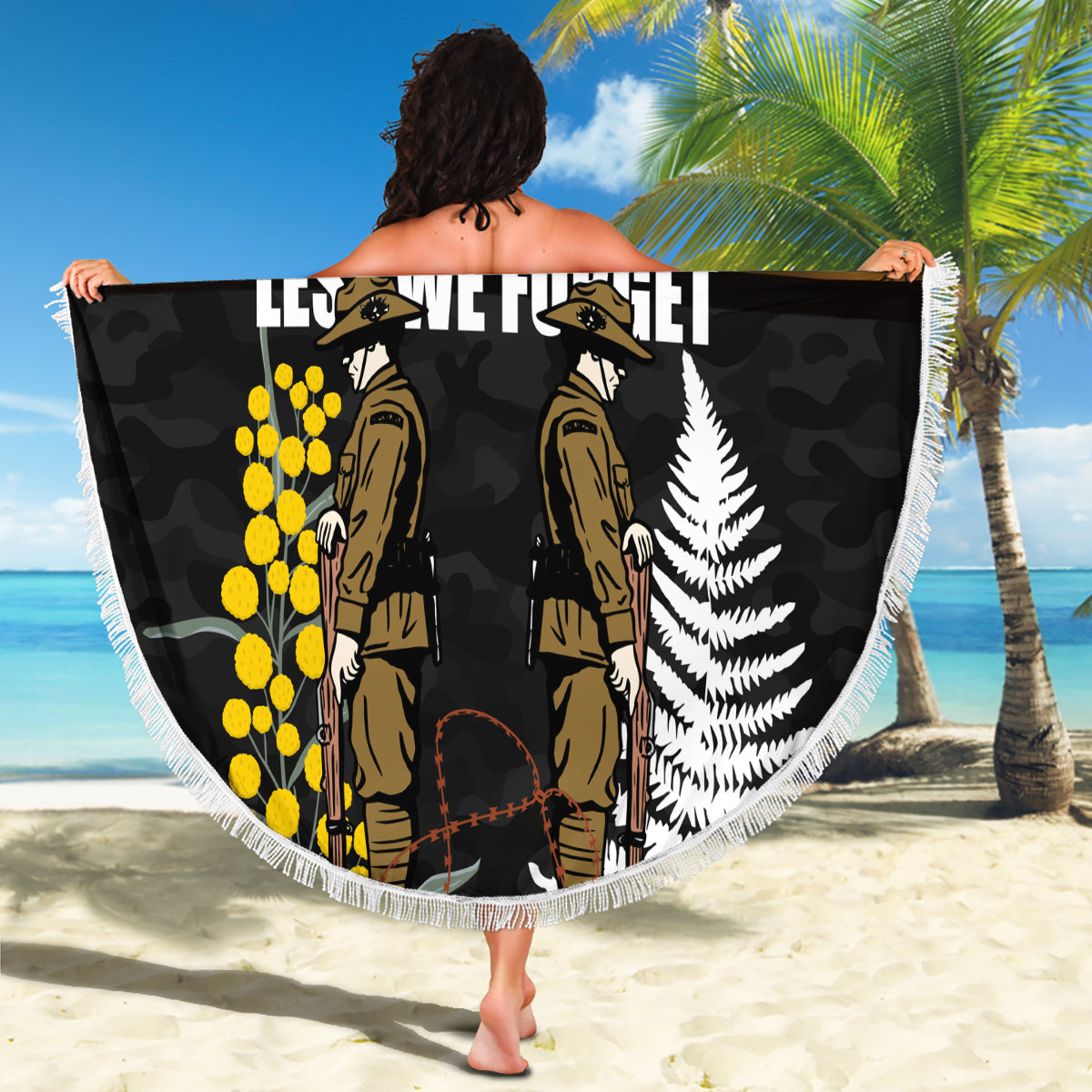 New Zealand and Australia ANZAC Day Beach Blanket Soldier and Last Post Camouflage Pattern