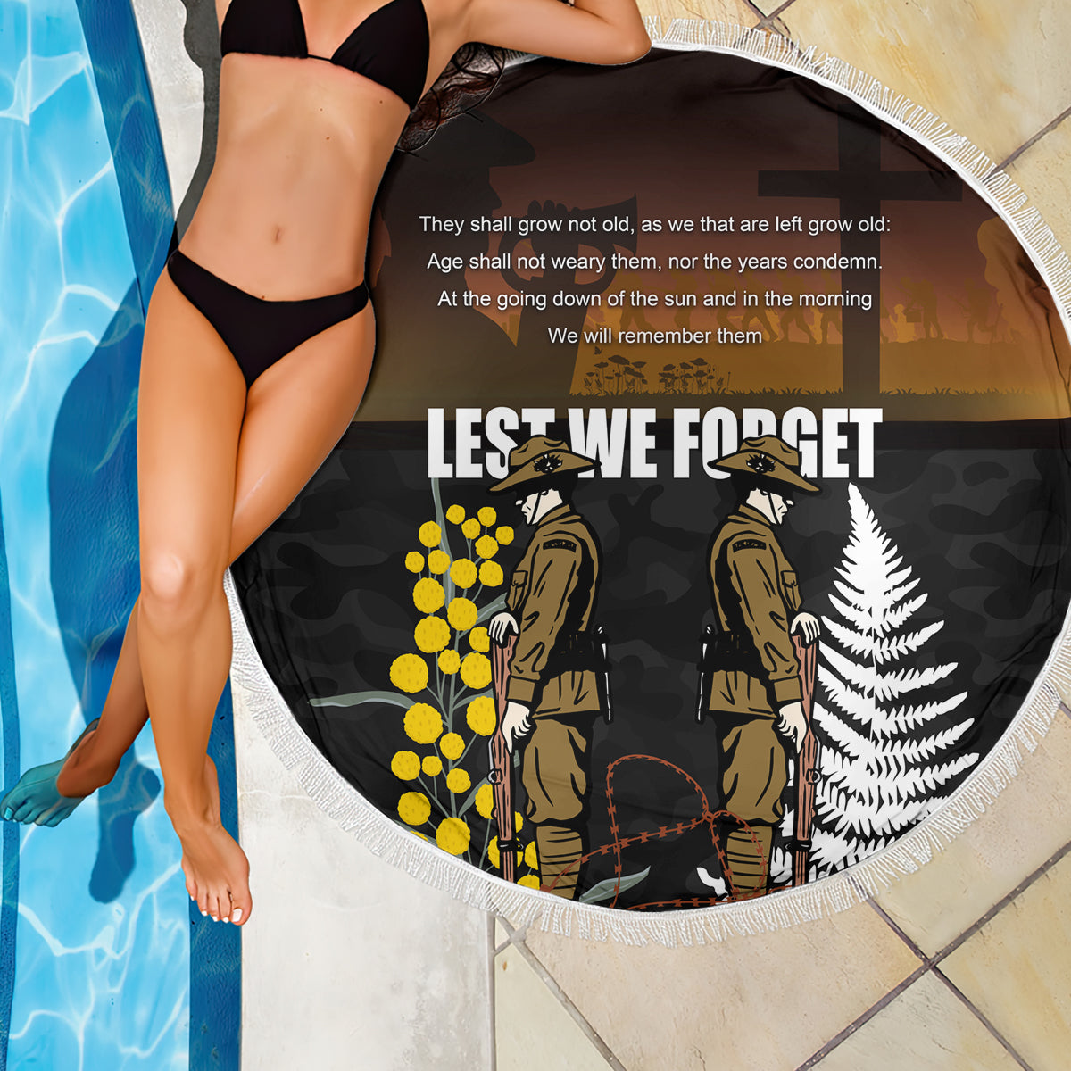 New Zealand and Australia ANZAC Day Beach Blanket Soldier and Last Post Camouflage Pattern